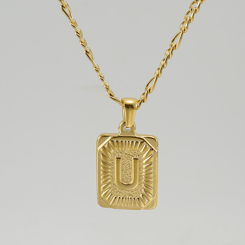 G1. 18K Stainless Steel 26 Square Letter Necklace