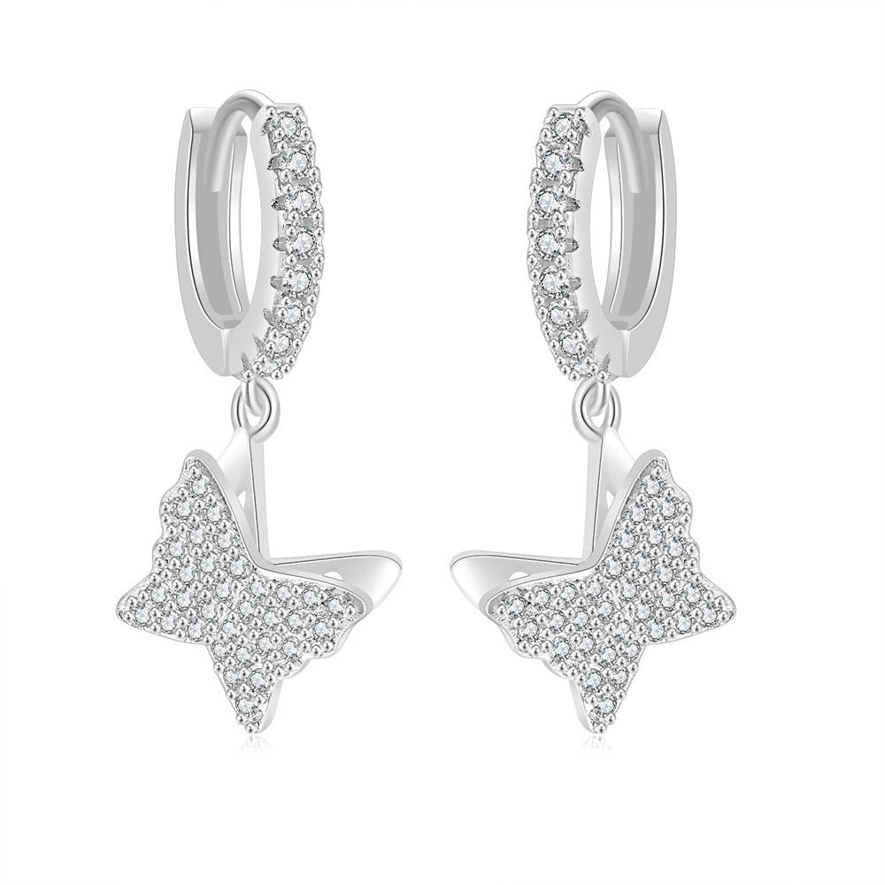 G1. Zircon Earrings Cross Butterfly Star Moon, Gold Plated