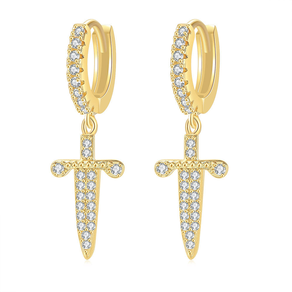 G1. Zircon Earrings Cross Butterfly Star Moon, Gold Plated
