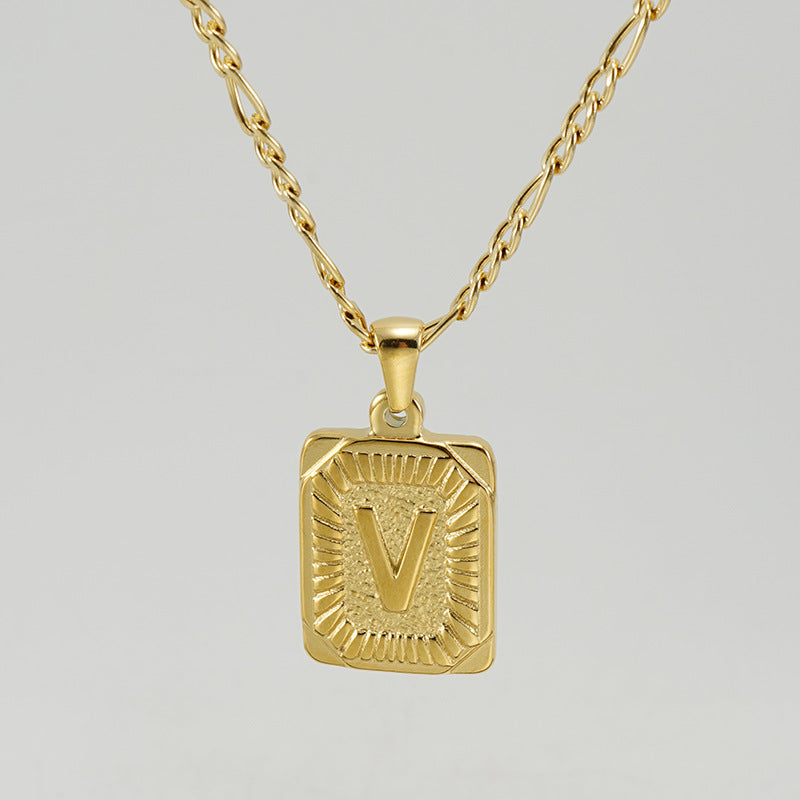 G1. 18K Stainless Steel 26 Square Letter Necklace