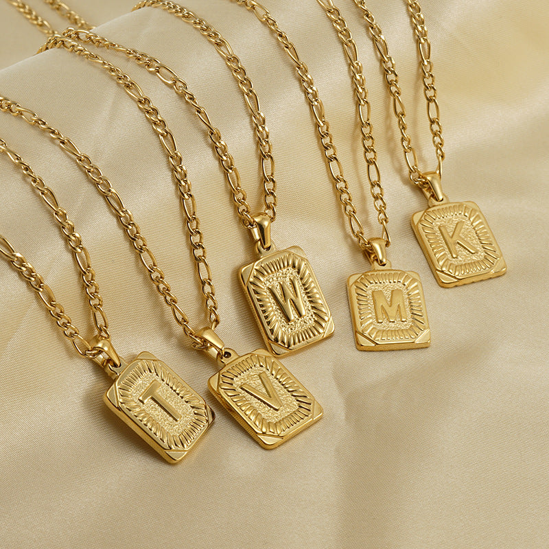 G1. 18K Stainless Steel 26 Square Letter Necklace