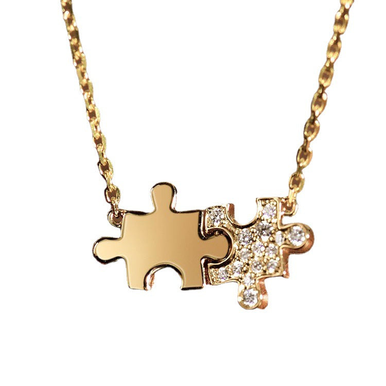 G1. Jigsaw Sterling Silver Necklace Gold Plated Zircon 925 Silver Jewelry