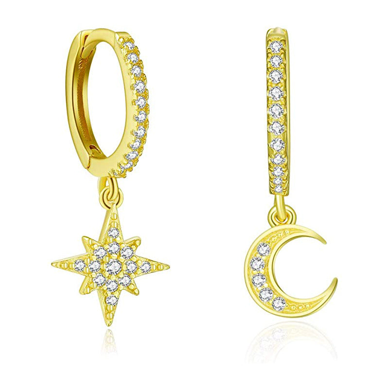 G1. Zircon Earrings Cross Butterfly Star Moon, Gold Plated