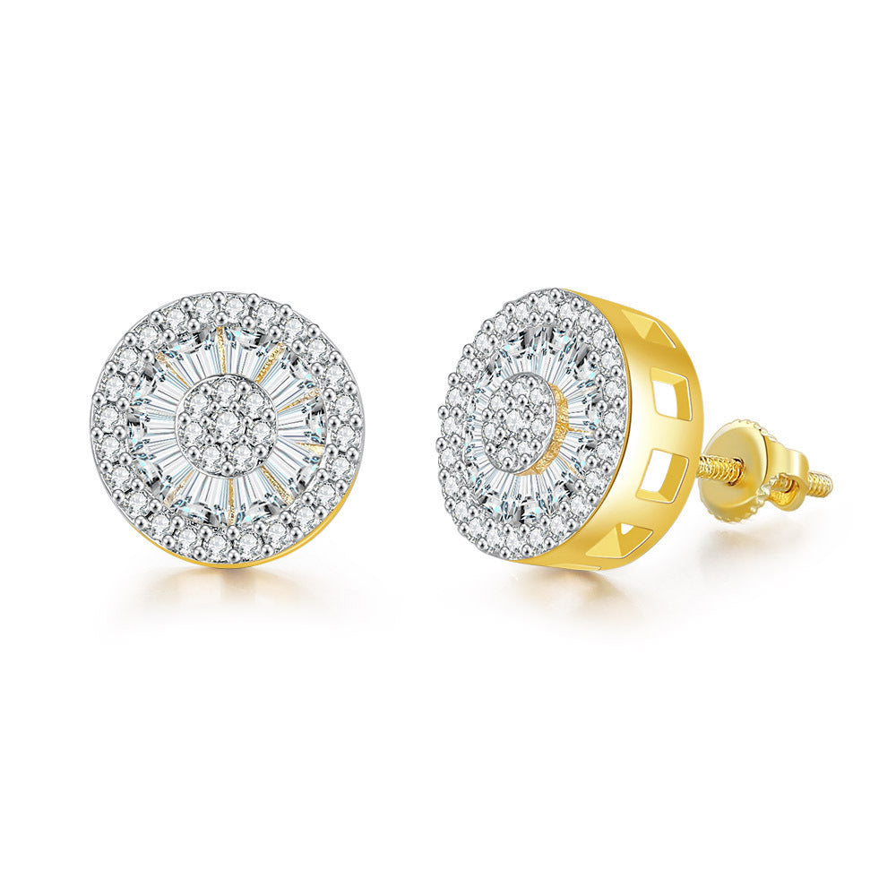 G1. Round Full Diamond Earrings, Zircon Micro-Inlaid