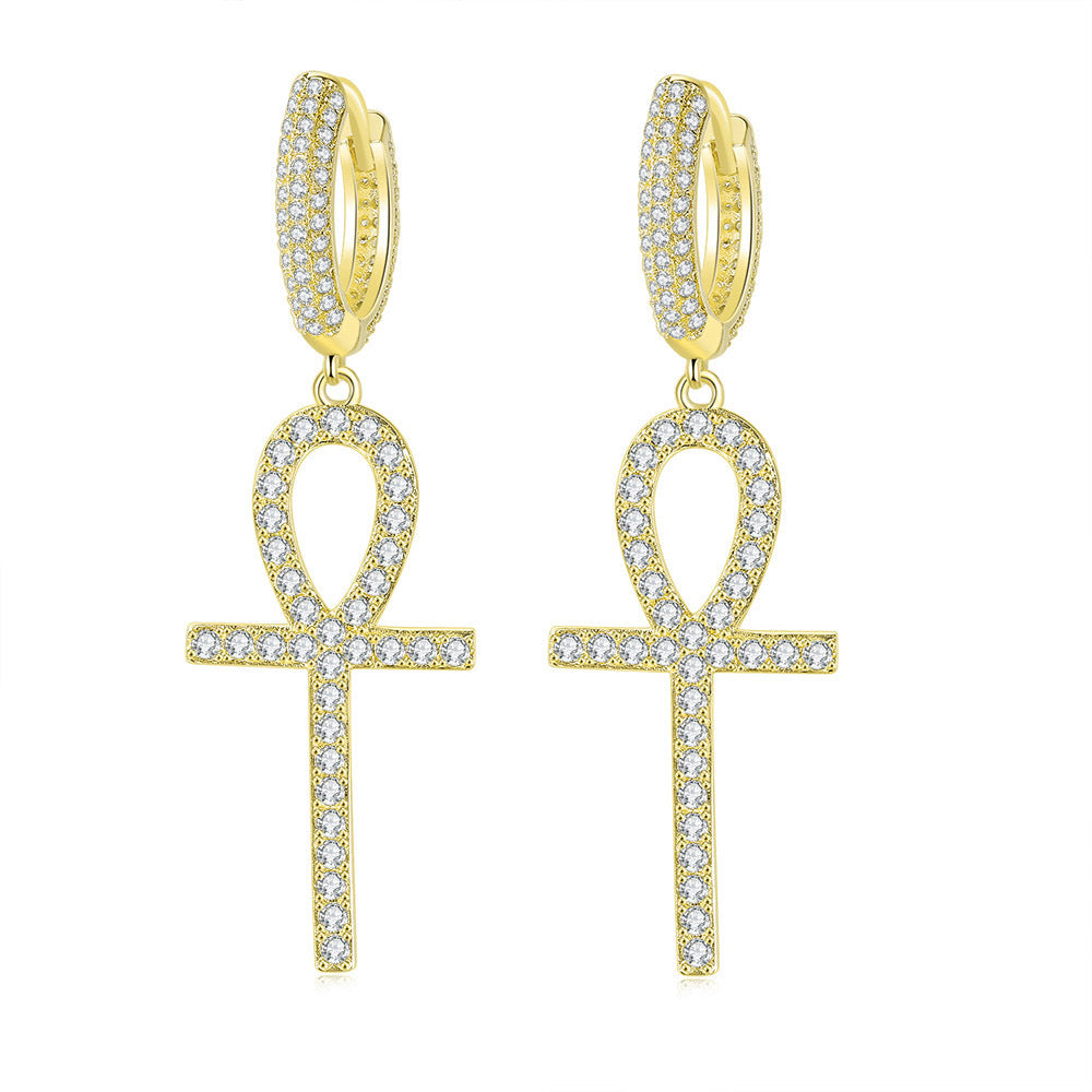 G1. Zircon Earrings Cross Butterfly Star Moon, Gold Plated
