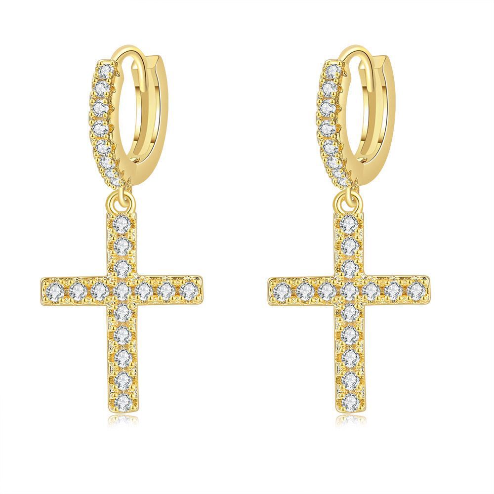 G1. Personality Ins Style Copper Inlaid Zircon, Gold Plated Earrings