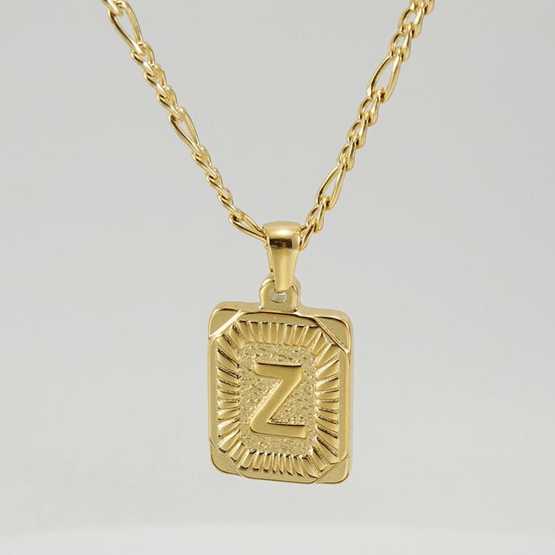 G1. 18K Stainless Steel 26 Square Letter Necklace