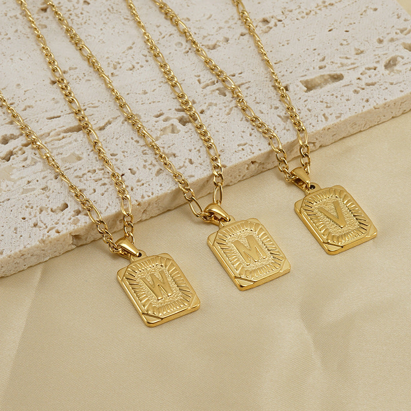 G1. 18K Stainless Steel 26 Square Letter Necklace