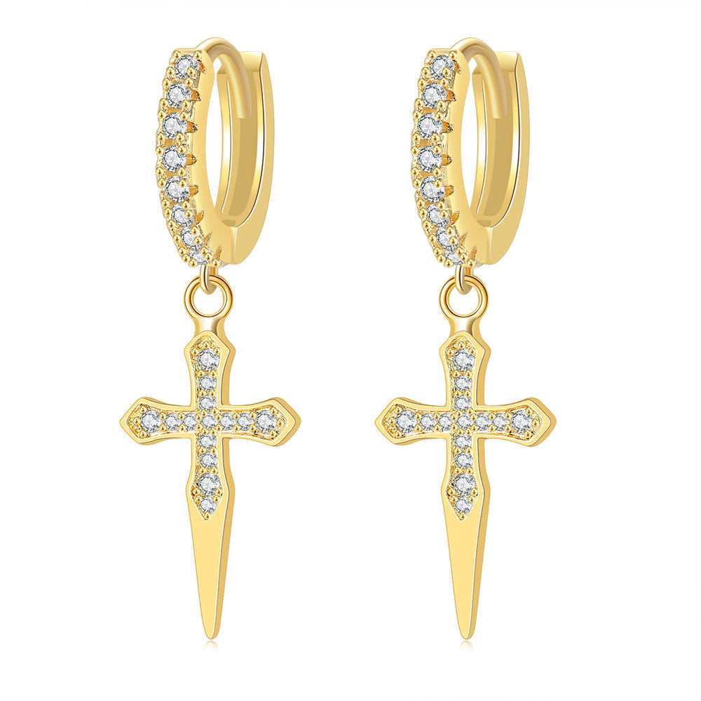 G1. Zircon Earrings Cross Butterfly Star Moon, Gold Plated