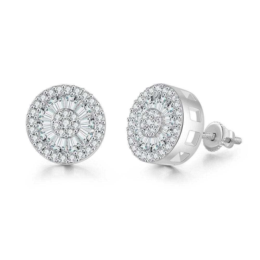 G1. Round Full Diamond Earrings, Zircon Micro-Inlaid
