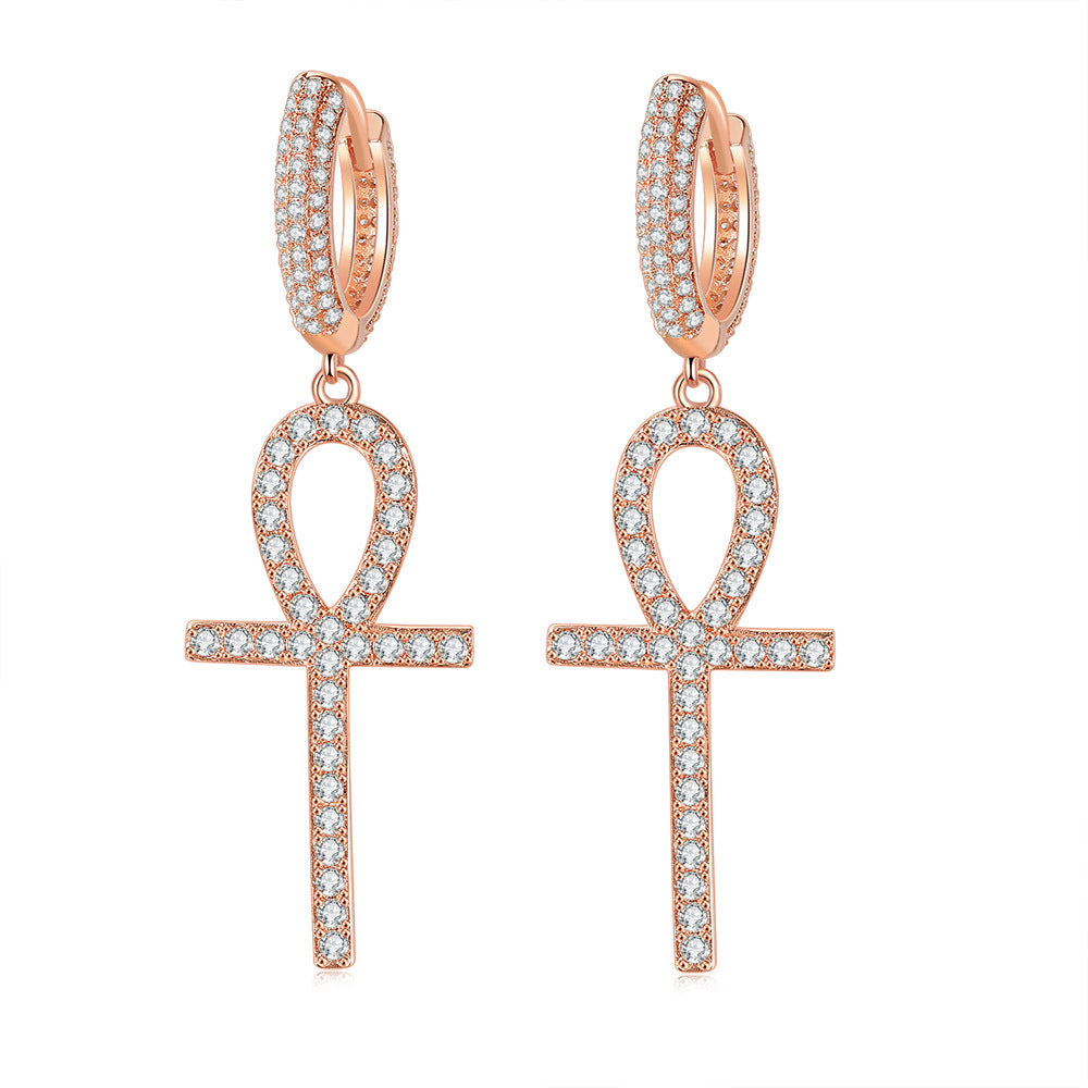 G1. Zircon Earrings Cross Butterfly Star Moon, Gold Plated