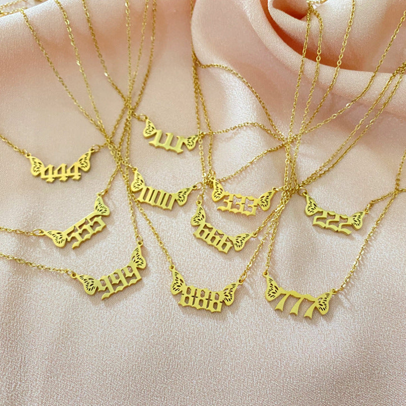 G1. 18K Gold Plated Angel Digital Butterfly, Lucky Pendant Necklace