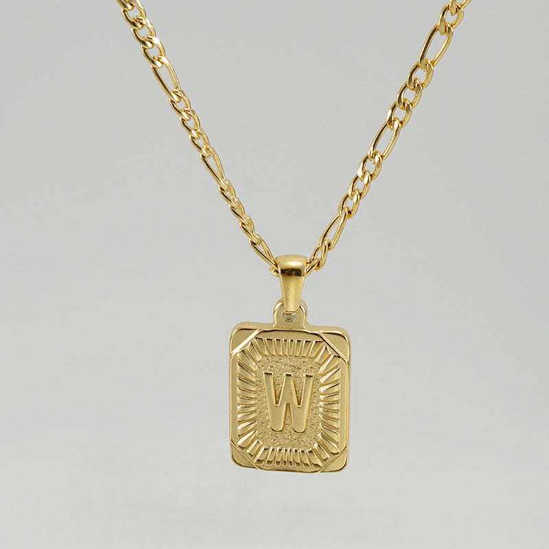 G1. 18K Stainless Steel 26 Square Letter Necklace