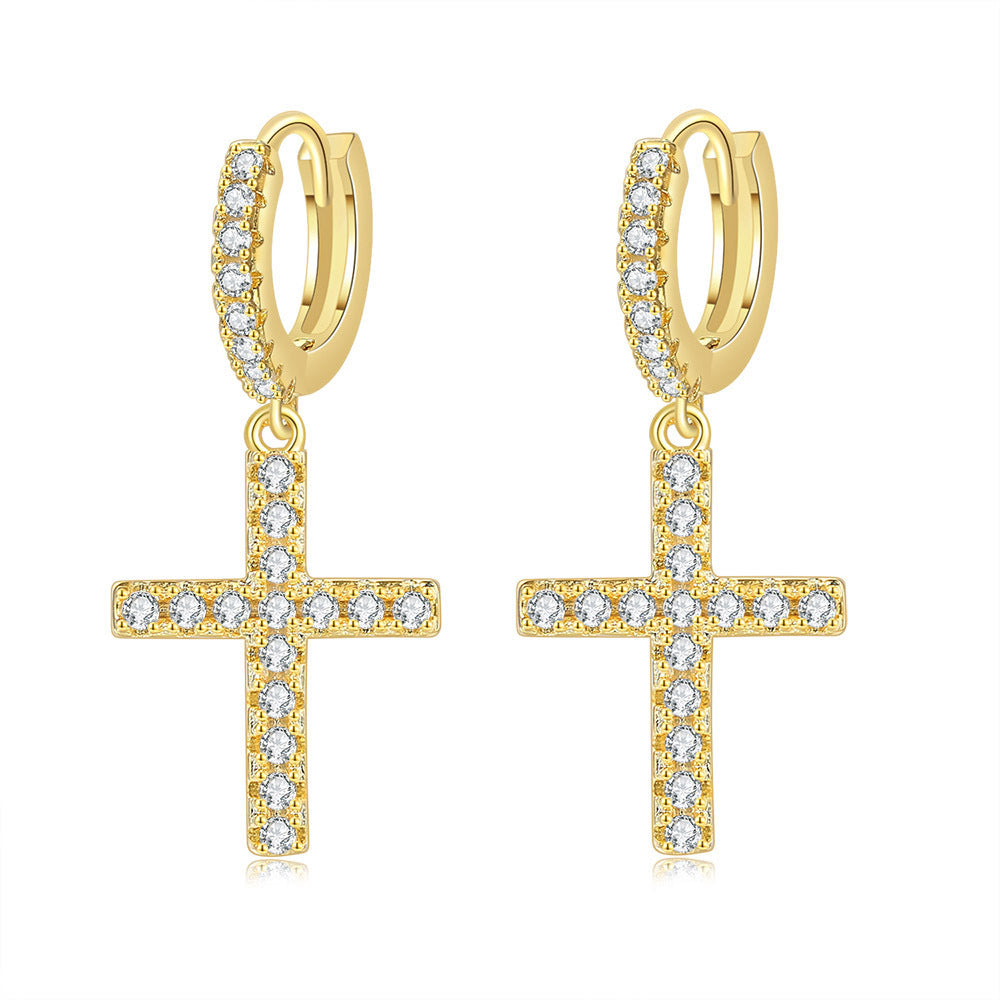 G1. Zircon Earrings Cross Butterfly Star Moon, Gold Plated