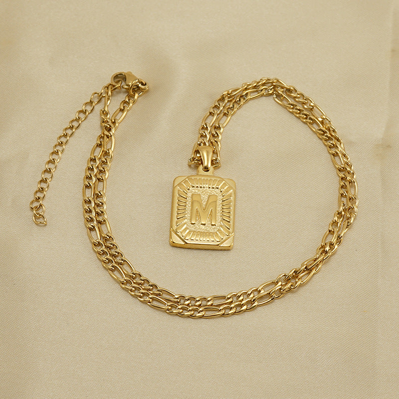 G1. 18K Stainless Steel 26 Square Letter Necklace