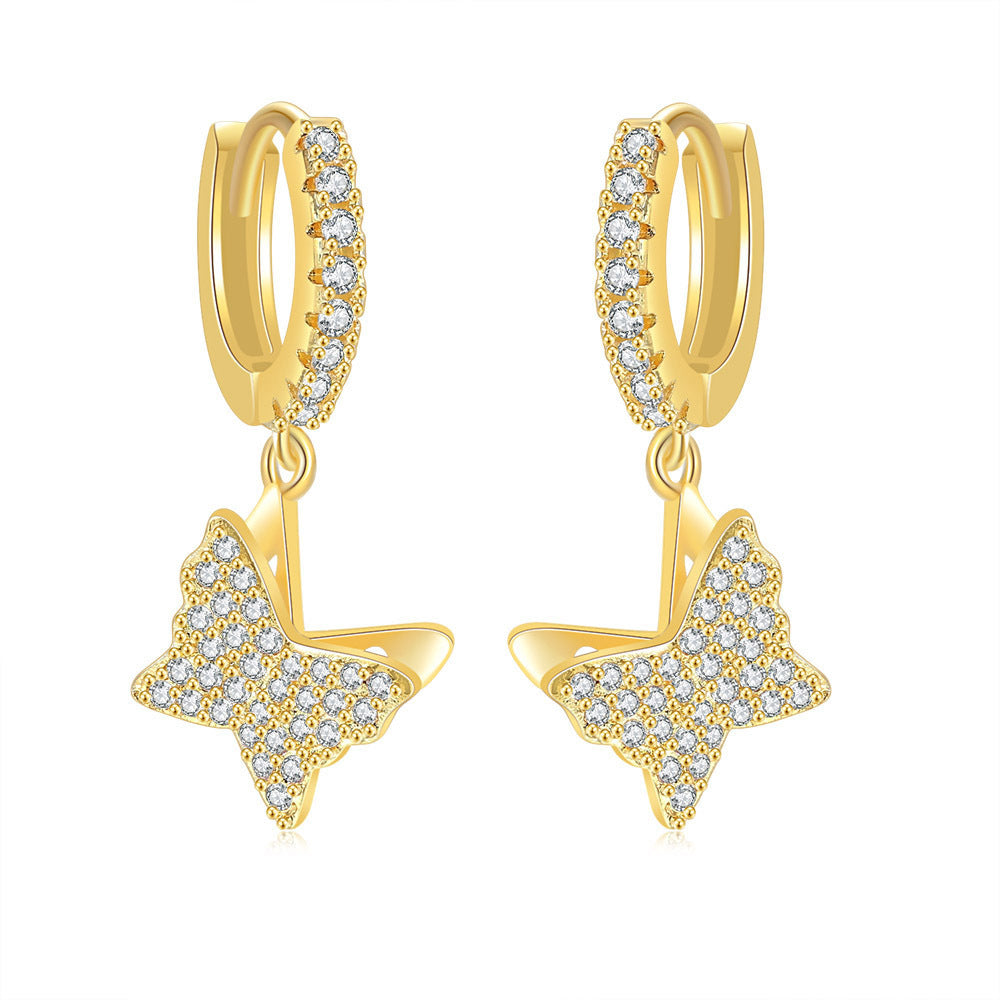 G1. Zircon Earrings Cross Butterfly Star Moon, Gold Plated