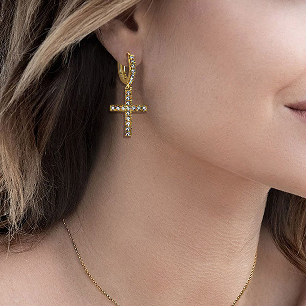 G1. Personality Ins Style Copper Inlaid Zircon, Gold Plated Earrings