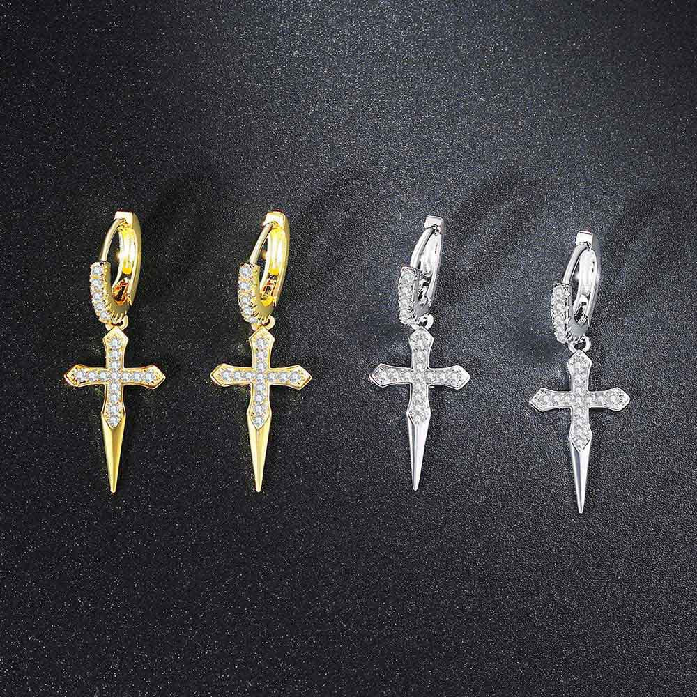 G1. Zircon Earrings Cross Butterfly Star Moon, Gold Plated