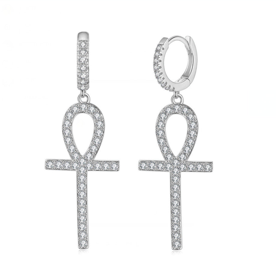 G1. Zircon Earrings Cross Butterfly Star Moon, Gold Plated