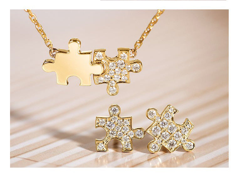 G1. Jigsaw Sterling Silver Necklace Gold Plated Zircon 925 Silver Jewelry