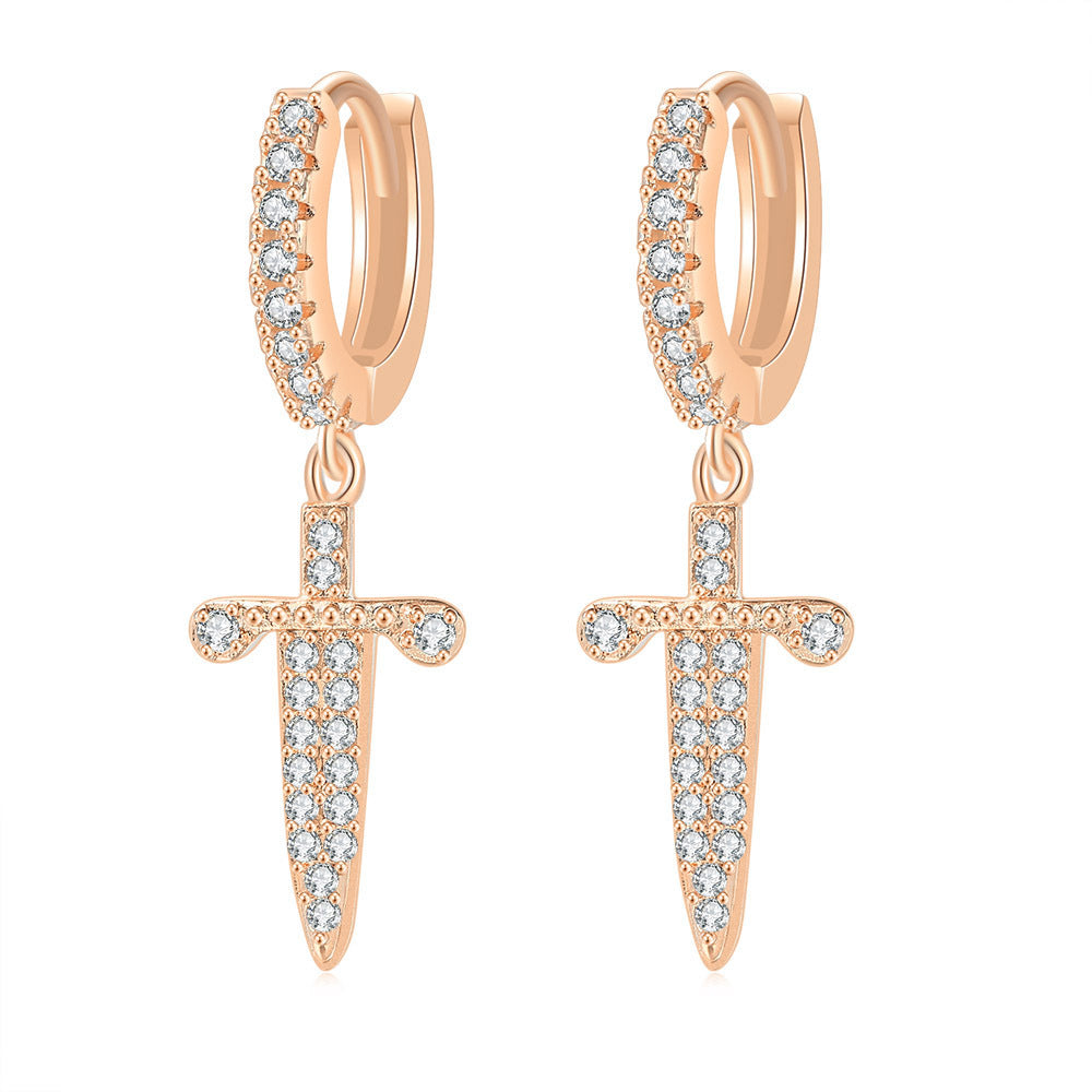 G1. Zircon Earrings Cross Butterfly Star Moon, Gold Plated