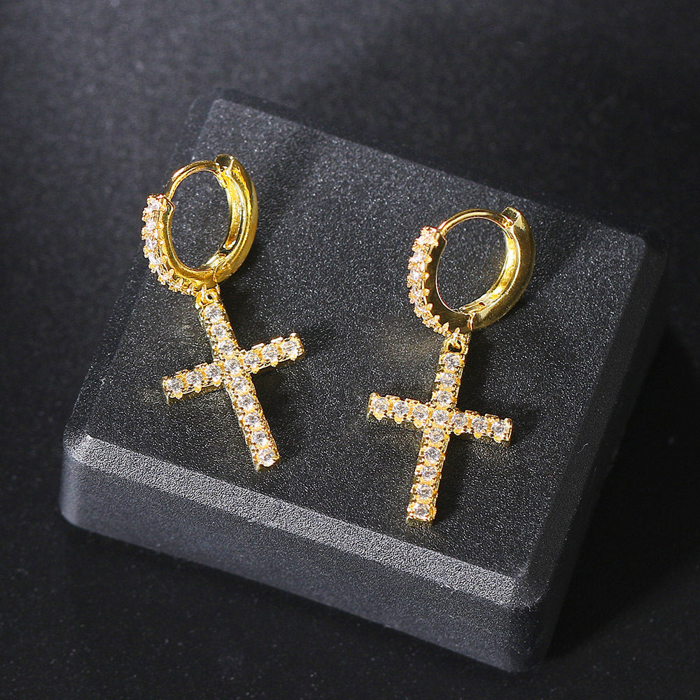 G1. Personality Ins Style Copper Inlaid Zircon, Gold Plated Earrings