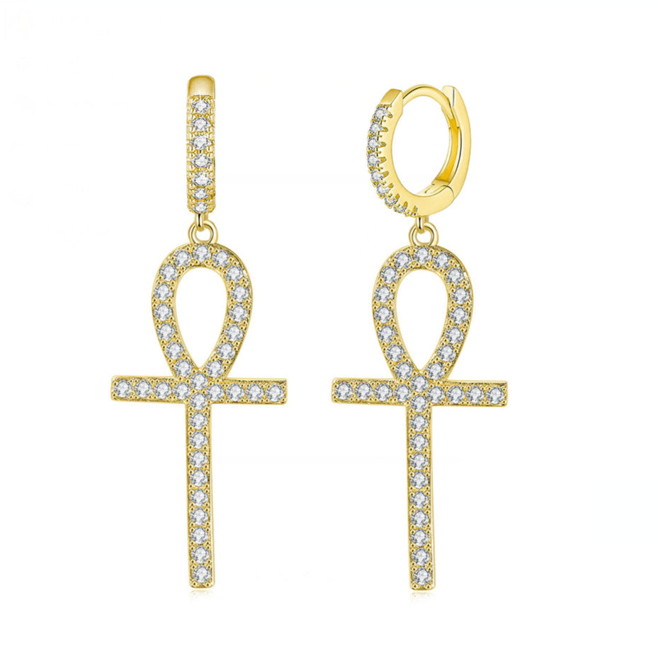 G1. Zircon Earrings Cross Butterfly Star Moon, Gold Plated