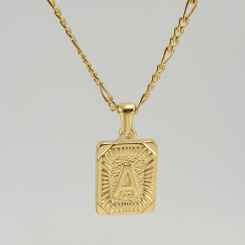 G1. 18K Stainless Steel 26 Square Letter Necklace