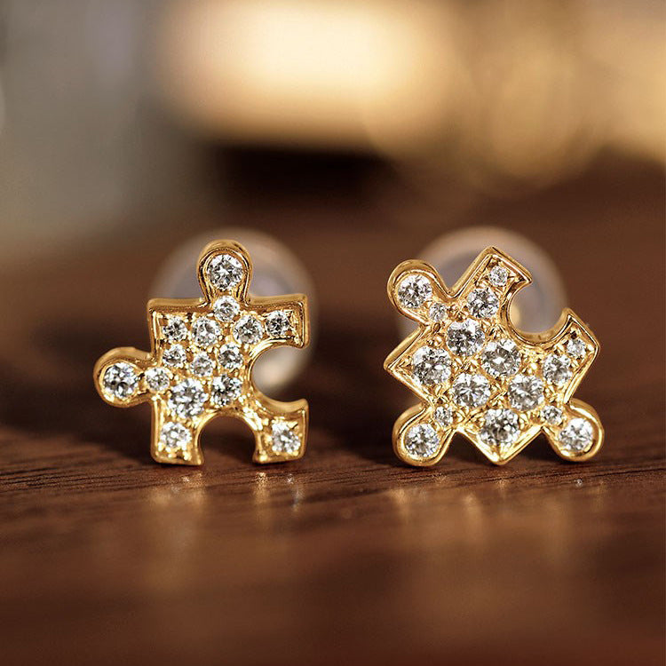 G1. Jigsaw Sterling Silver Necklace Gold Plated Zircon 925 Silver Jewelry