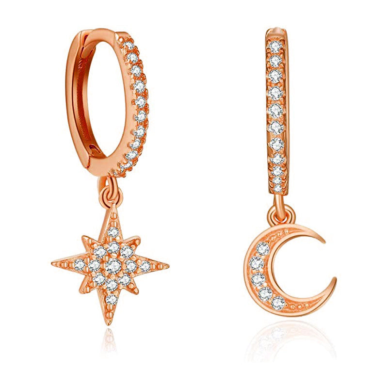 G1. Zircon Earrings Cross Butterfly Star Moon, Gold Plated