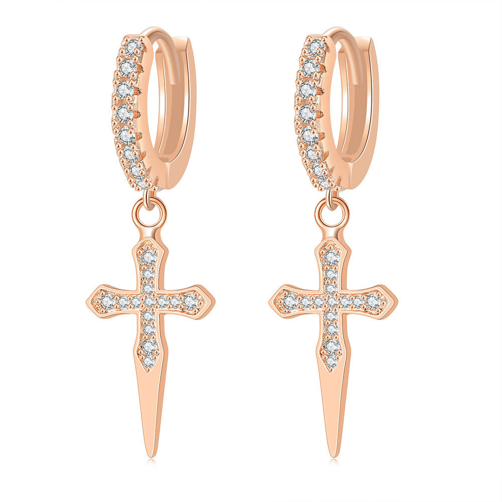 G1. Zircon Earrings Cross Butterfly Star Moon, Gold Plated