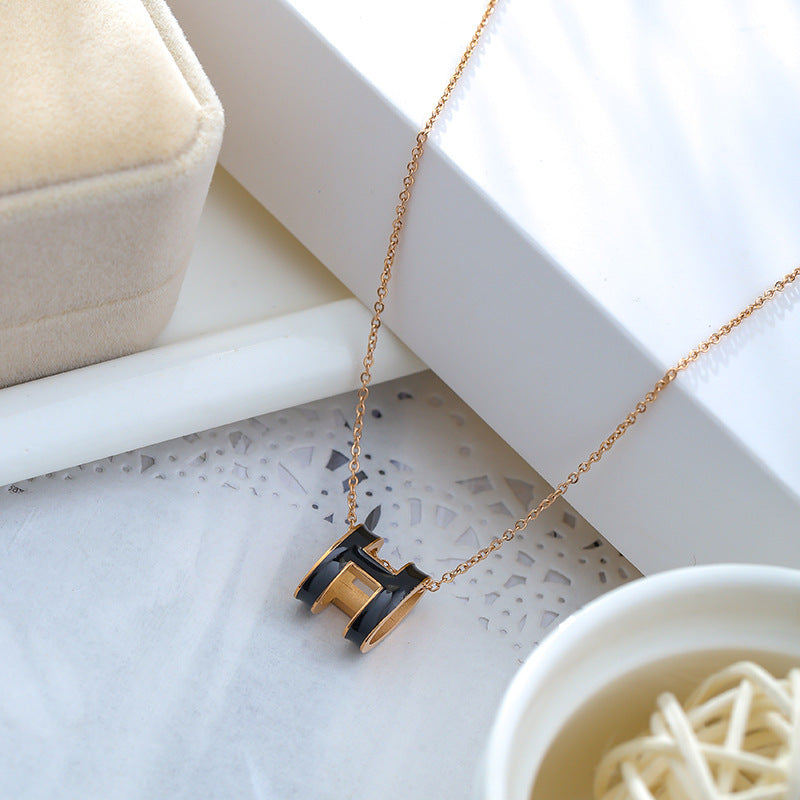 G1. Geometric Titanium Steel Necklace Enamel Stainless Steel Jewelry
