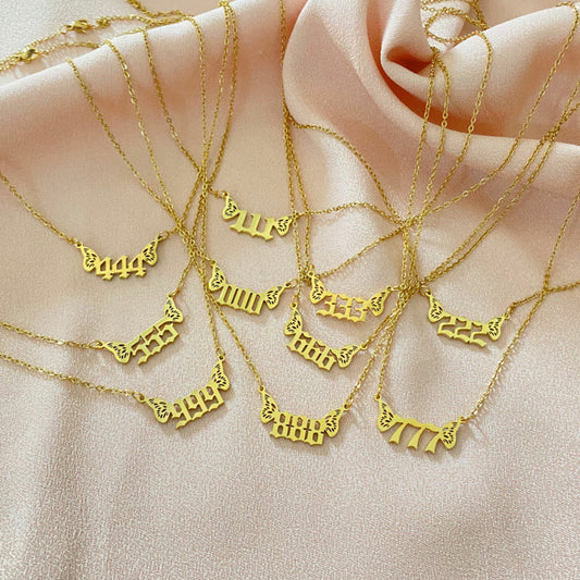 G1. 18K Gold Plated Angel Digital Butterfly, Lucky Pendant Necklace