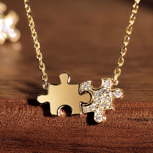 G1. Jigsaw Sterling Silver Necklace Gold Plated Zircon 925 Silver Jewelry