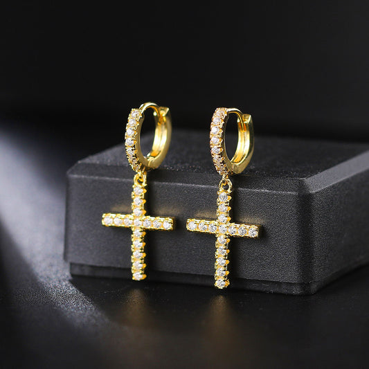 G1. Personality Ins Style Copper Inlaid Zircon, Gold Plated Earrings