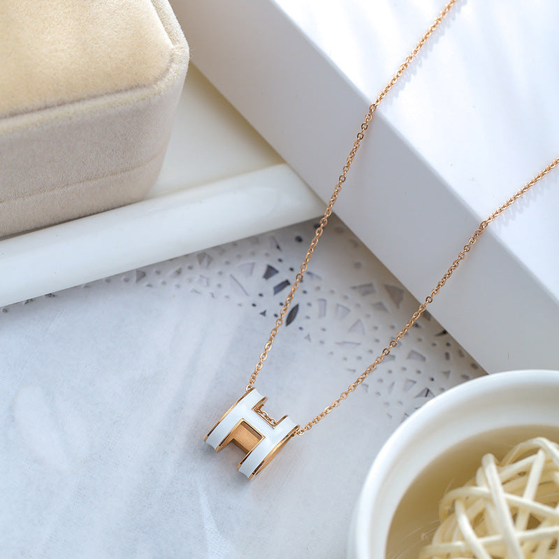 G1. Geometric Titanium Steel Necklace Enamel Stainless Steel Jewelry
