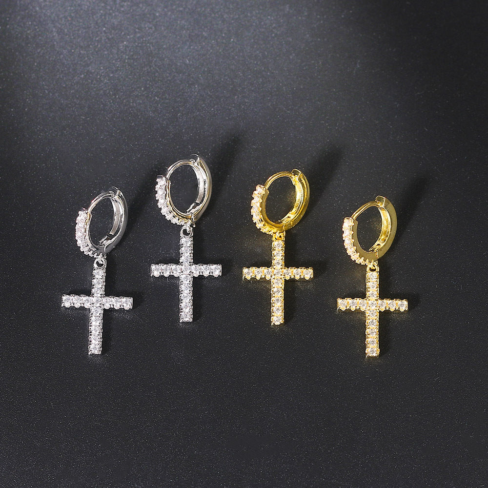 G1. Personality Ins Style Copper Inlaid Zircon, Gold Plated Earrings