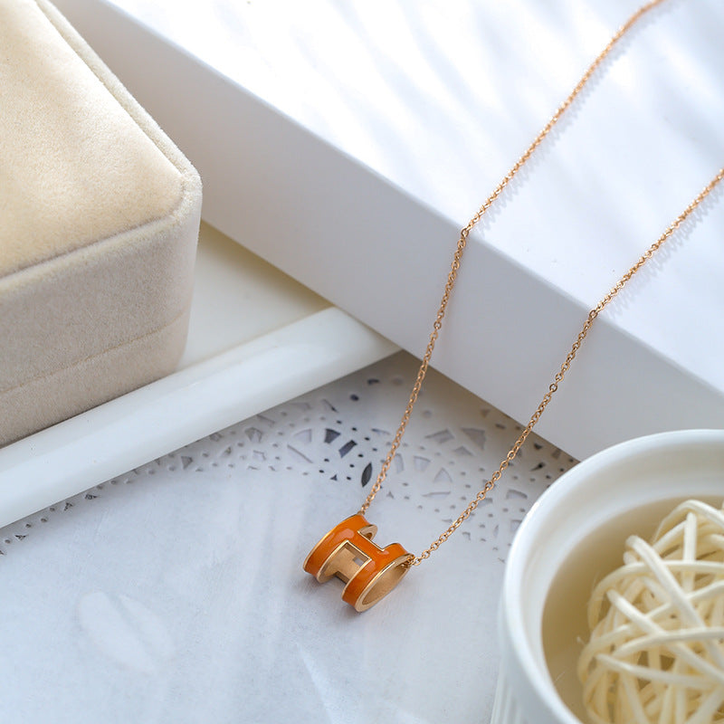 G1. Geometric Titanium Steel Necklace Enamel Stainless Steel Jewelry