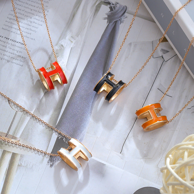G1. Geometric Titanium Steel Necklace Enamel Stainless Steel Jewelry