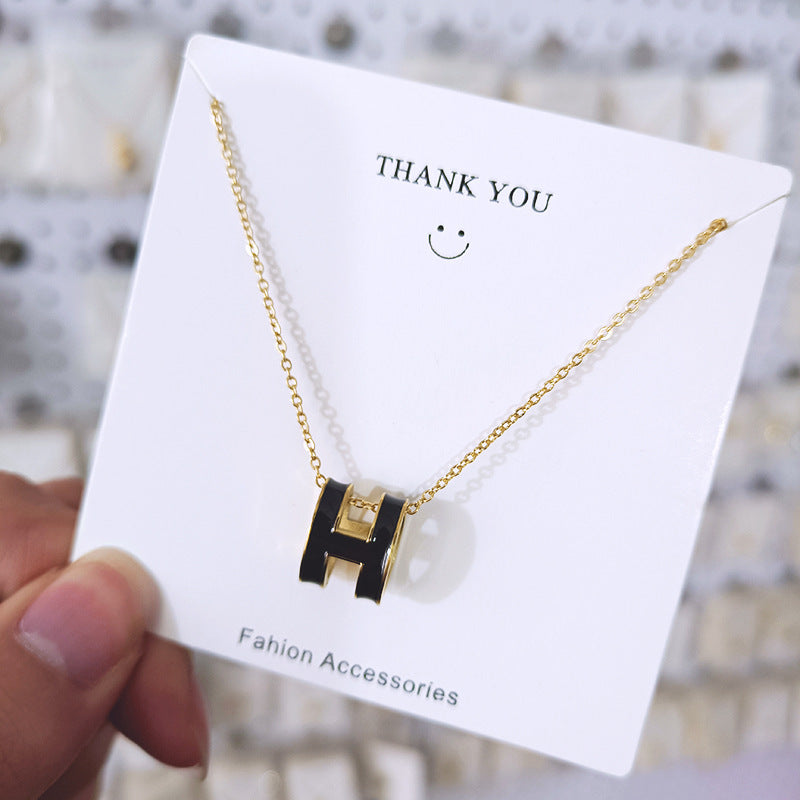 G1. Geometric Titanium Steel Necklace Enamel Stainless Steel Jewelry